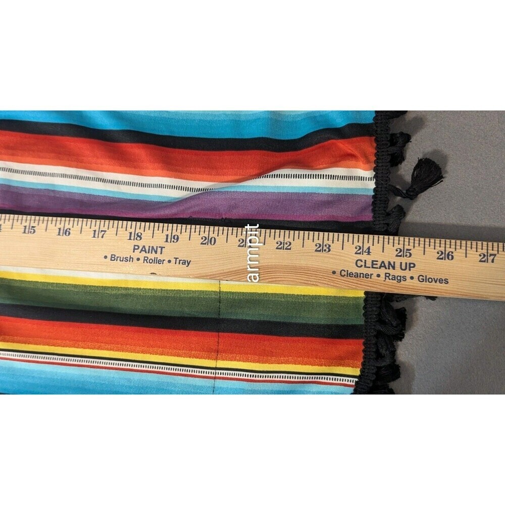 Southern Stitch Women's Medium Serape Stripe Poncho Blouse Tassel Fringe V-Neck - Picture 8 of 9